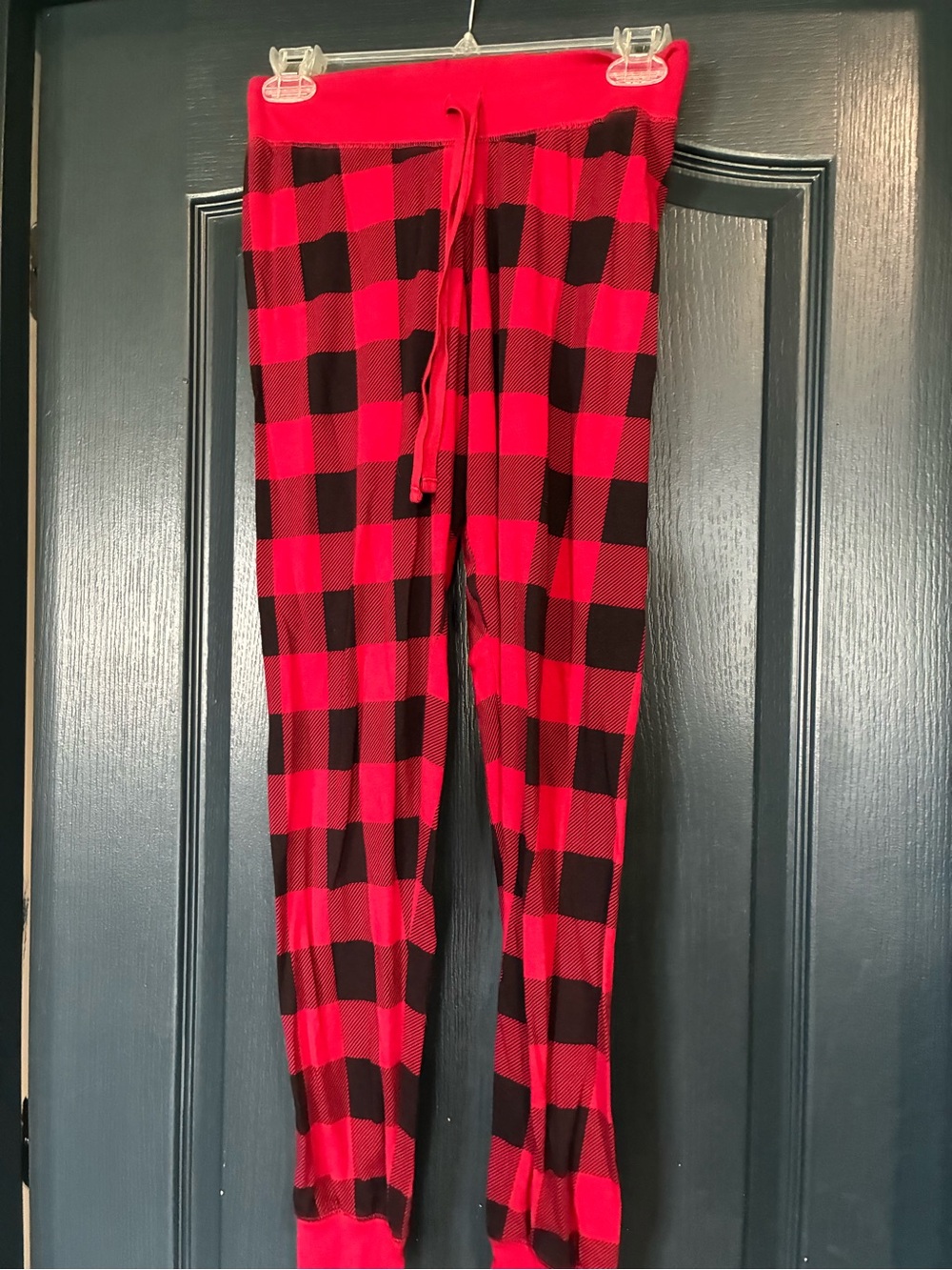 Juniors Red and Black Plaid Jogger Pants with Drawstring Waist